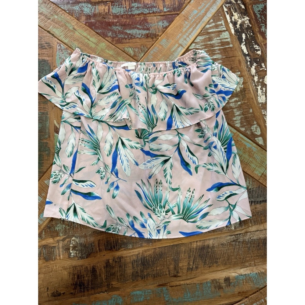 Women's C&E Pink Floral Bardot Off Shoulder Top Blouse Size Medium